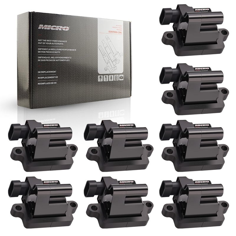 Micro Set of 8 Square Ignition Coil Pack D581 Compatible with Cadillac Chevy GMC Escalade Avalanche Silverado Tahoe Suburban Savanna Sierra Yukon 4.8L 5.3L 6.0L 8.1L Replacement for C1208 UF271 - Image 1
